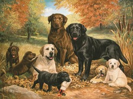 Golden Black Chocolate Labrador Dogs Pup Ceramic Tile Mural Backsplash Medallion - £38.93 GBP+