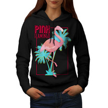 Wellcoda Pink Flamingo Island Womens Hoodie, Tropical Casual Hooded Sweatshirt - £29.24 GBP