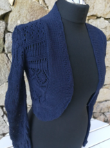 Womens Shrug Cardigan Blue Crochet Knit Top Long Sleeve Bolero Cotton Bo... - £11.74 GBP