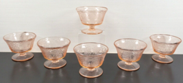 6 Federal Normandie Pink Champagne Sherbet Set Depression Floral Etched Cut Lot - £38.41 GBP