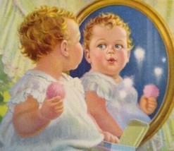 Vintage Baby By The Mirror Art Print Mabel Rollins Harris 1930s NOS Lithograph - £15.28 GBP