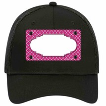 Pink White Quatrefoil Center Scallop Novelty Black Mesh License Plate Hat - £23.16 GBP