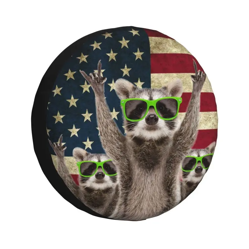 Funny Raccoon Green Sunglasses Tire Cover American Flag Spare Wheel Protector - £14.12 GBP+