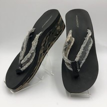 Vintage Moszkito Women&#39;s Thong Sandals Black Camo Wedge Heel Slip On Size 7 - £15.57 GBP