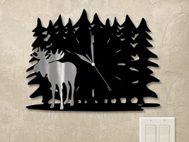 15in W Lodge Theme Forest Wall Clock - Lone Moose - $104.00