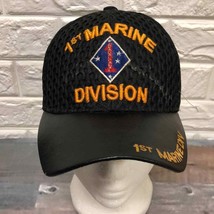 Vtg 1st Division Marine Men&#39;s Black Embroidered warriors  Baseball Cap Hat - $47.92
