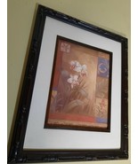 VTG Black Wood Look Designed Frame Floral Print Picture Size 15.75 x 12.75&quot; - £5.38 GBP