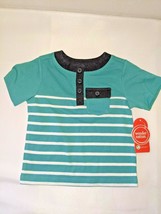 Wonder Nation Toddler Boys Pocket Tee Henley Green Stripe Dressy CHOICE OF SIZE - £9.42 GBP