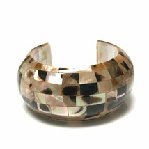 Tawny Mosaic Tile Abalone Shell Bangle Bracelet - £33.79 GBP