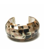 Tawny Mosaic Tile Abalone Shell Bangle Bracelet - £33.22 GBP