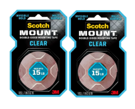 Scotch Mount Clear Double Sided Mounting Tape, 1 in x 60 in, 2 Roll - £11.21 GBP