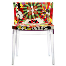 Fabric Flower Pattern Accent Armed Dining Chair Clear Acrylic Frame Madam Style - £164.42 GBP