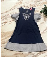 Isaac Mizrahi New York Girl’s Cold Shoulder Dress 4T Navy Embroidered St... - $12.82
