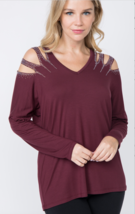Party Long Sleeve Plum Cold Shoulder w/Stones Top, Vocal  Apparel S-XL, USA - £27.52 GBP