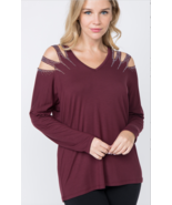 Party Long Sleeve Plum Cold Shoulder w/Stones Top, Vocal  Apparel S-XL, USA - £27.64 GBP