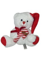 Hobby Lobby Christmas Bear Plush Stuffed White Red Hat White Candy Cane 8" - $9.26