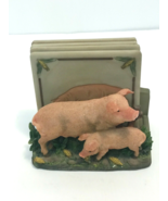 Coaster Set 3D Pig, Stand with 4 Coasters, Hand Painted Resin, A. Riches... - $24.74