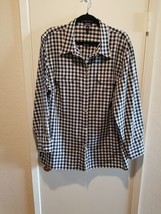 Womens Plus Chaps Blouse Shirt Size 3X Black White Plaid Cotton L/Sleeve - £24.96 GBP