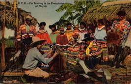 Vtg Postcard, Fur Trading with Seminole Indians in the Everglades of Florida - £5.08 GBP