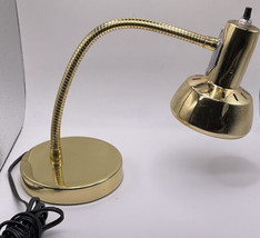 Vtg MCM Electrix Adjustable Gooseneck Mini Desk Bell Lamp Atomic Age Gold Works - £20.55 GBP