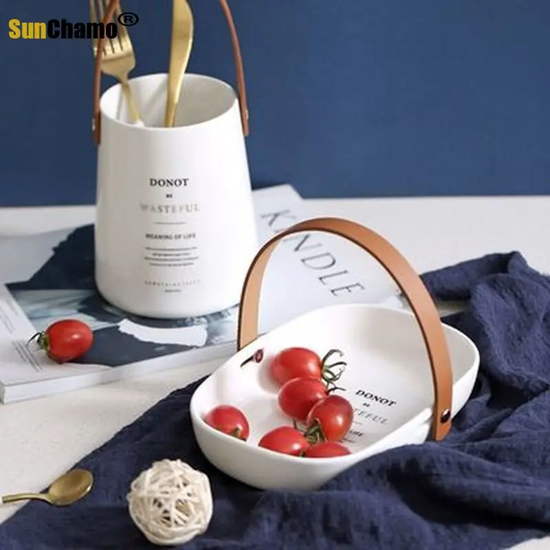 House Home 1Pcs Ceramic Tableware Storage Barrel Fruit Plate/disc Salad Al with  - £53.72 GBP