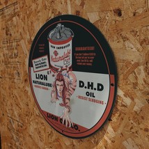 Vintage 1948 Lion Naturalube D.H.D Oil Porcelain Gas &amp; Oil Metal Sign - £98.20 GBP
