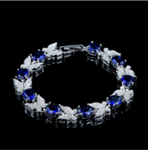 13 CT Coupe Ovale Saphir Bleu Papillon Tennis Bracelet 14K Plaqué or Blanc - $214.69