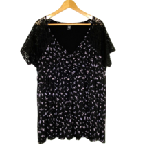Torrid Knit VNeck Top Womens size 3 V Neck Stretch Lace Cap Sleeves Black Floral - £17.64 GBP