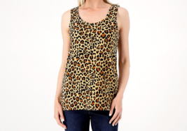 Belle Kim Gravel Brushed Knit Solid or Printed Tank- Natural Animal, 1X - £16.51 GBP