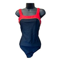Beach Cabana Women Swimsuit Size 12/14 Large One Piece Black Red Neon Vintage - £11.73 GBP