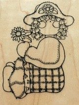 DOTS Stamp Sarah Girl Doll Holding Sunflower Flower Country Plaid Card Making - £3.98 GBP