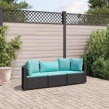 3 Piece Patio Sofa Set with Cushions Black Poly Rattan - $9,070.02 MXN