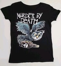 Graphic Owl Liquor Bottle T Shirt Womens Size S Black Crop Neck Murder By Death - $9.78