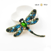 Crystal Blue &amp; Green Dragonfly Brooch for Women Large Insect Pin Coat Brooch - £7.92 GBP