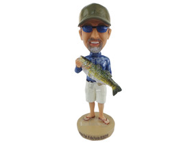 Custom Bobblehead Fisherman Holding A Big Fish - Sports &amp; Hobbies Fishing Person - £70.00 GBP