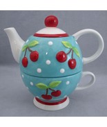 Burton + Burton Cherry Cherrie Pie Tea For One Ceramic Teapot &amp; Cup Vint... - $39.20