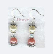 Imitation White/Pink Pearl SP Dangle Earrings  - £10.38 GBP