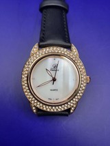 B DIAMOND WOMEN&#39;S WATCH w/FAUX DIAMONDS Mother Of Pearl Dial  Leather Band - $13.98
