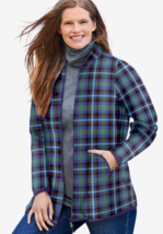 Plus Size Womens Fleece Jacket 2X 26/28 Blue Plaid With Pockets Full Zip - $27.00