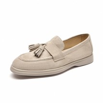 Loafers Women Kid Suede Slip-On Flats Leather Fringes Square Toe Ballets Women M - £137.55 GBP