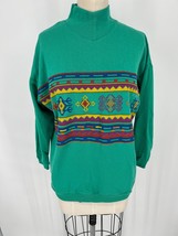 Vintage Mixed Blues Mock Neck Sweatshirt Sz S Green Southwestern Print Oversized - £17.27 GBP