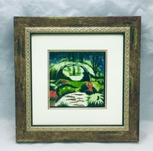 A magical garden green red blue enamel art work picture in 3D golden frame 8 ¾” - £18.99 GBP