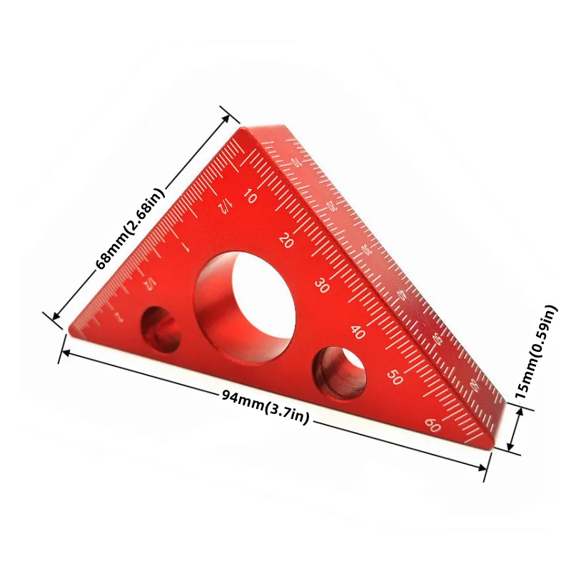 45 Degree Aluminum Alloy Angle Ruler Imperial and Metric Triangle Ruler Carpente - £50.00 GBP