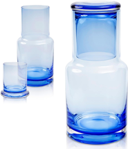 Bedside Carafe and Glass Set, Ombre Blue Glass Bedside Carafe with Glass That Si - £27.60 GBP