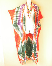 CD615 Red Gecko Hand Painted Batik Plus Size Open Duster Maxi Cardigan up to 5X - £23.35 GBP