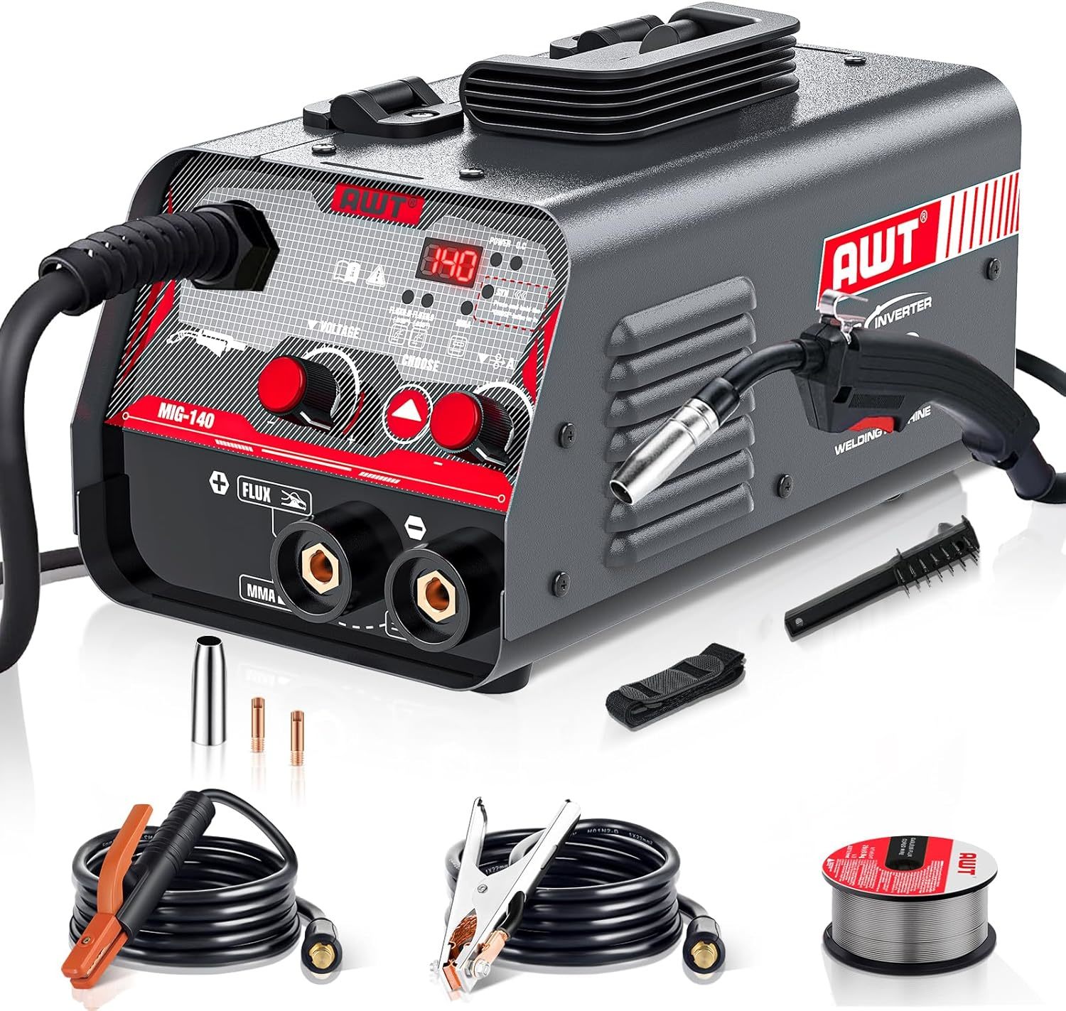 AWT MIG Welder 140Amp, Flux Core Welder/Stick 2 in 1 Welding red &amp; Grey  - $155.16