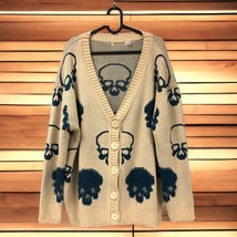 Rehab Open Front oversized Cardigan With Skulls Women&#39;s S/M ivory blue/teal - £39.49 GBP