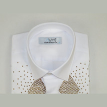 Men CEREMONIA Turkey Shirt 100% Cotton Fancy Rhine Stones #Rio 13 White Slim Fit image 9