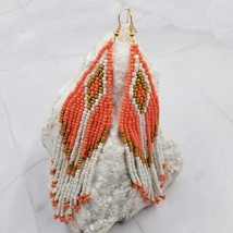 Boho Chic Bead Fringe Earrings Orange White - £11.90 GBP