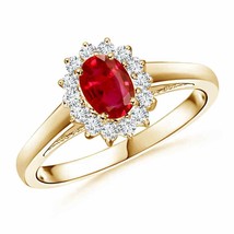 ANGARA Princess Diana Inspired Ruby Ring with Diamond Halo for Women in 14K Gold - £1,135.50 GBP